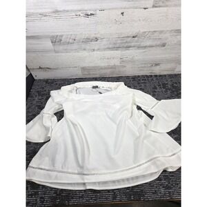 Essentials Milano Blouse Women M Eggshell Off-the-Shoulder Bell Sleeve 9974-B009